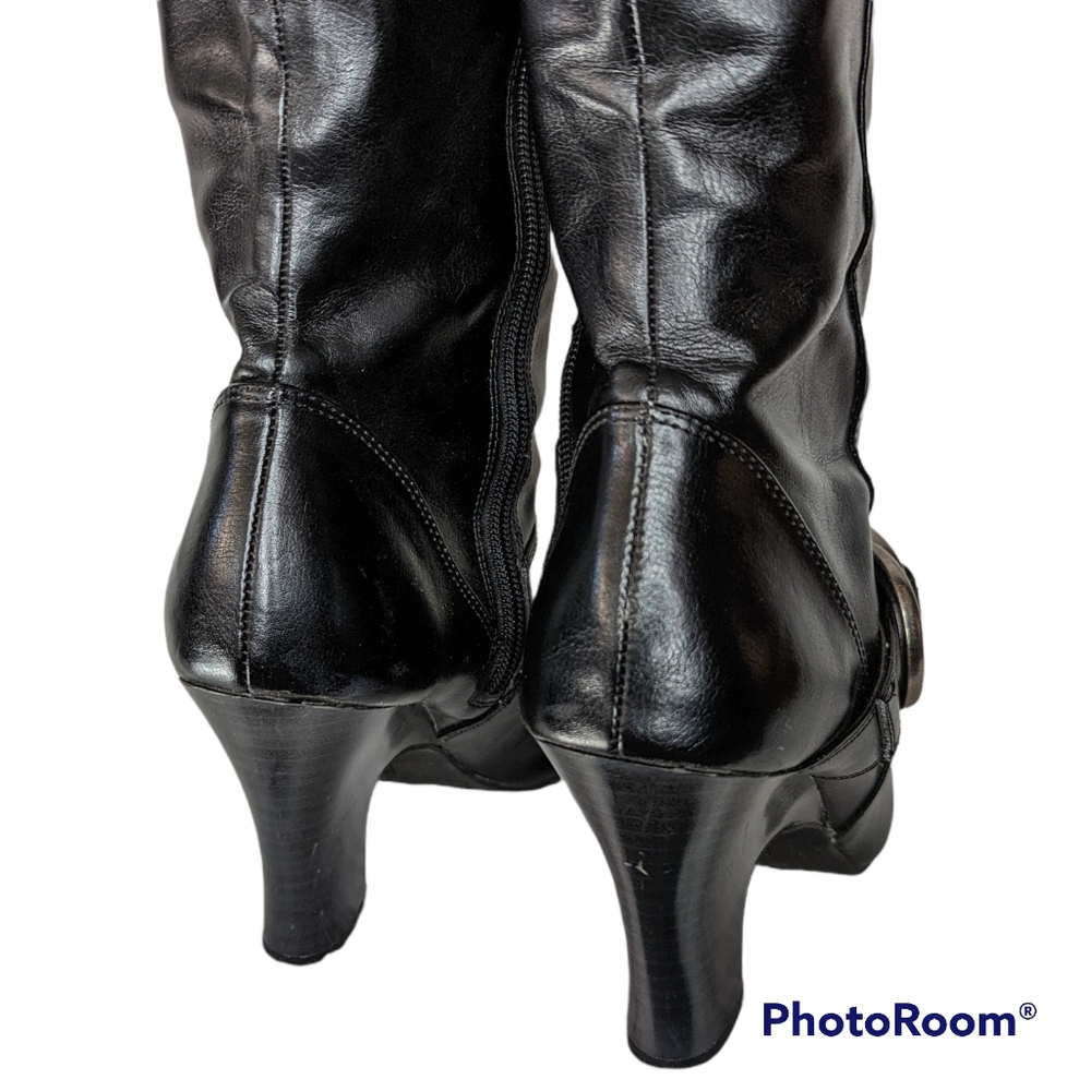 American Eagle Outfitters Boots Womens Sz 8.5 Black Faux Leather Silver Buckles - Picture 7 of 16